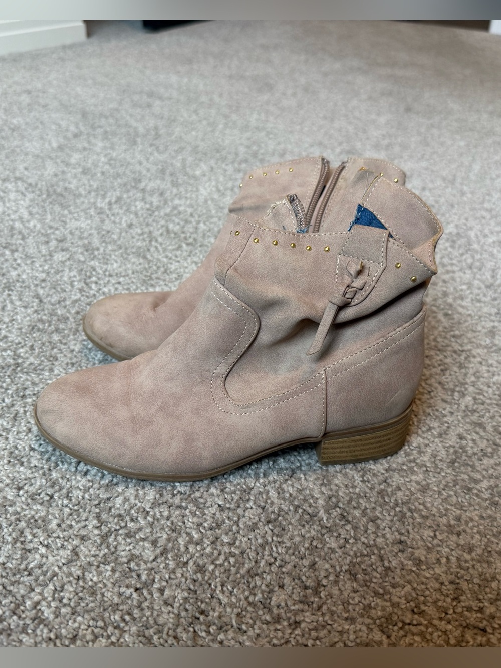 Kids ABBA Taupe Suede Ankle Boots with Zip & Stud Accent